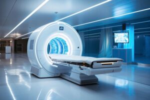 Medizinischer CT oder MRI oder PET Scan im modernen Krankenhauslabor. CT-Scanner, PET-Scanner in einem Krankenhaus im Radiographiezentrum. MRI-Gerät für die Magnetresonanztomographie in der Krankenhausradiologie