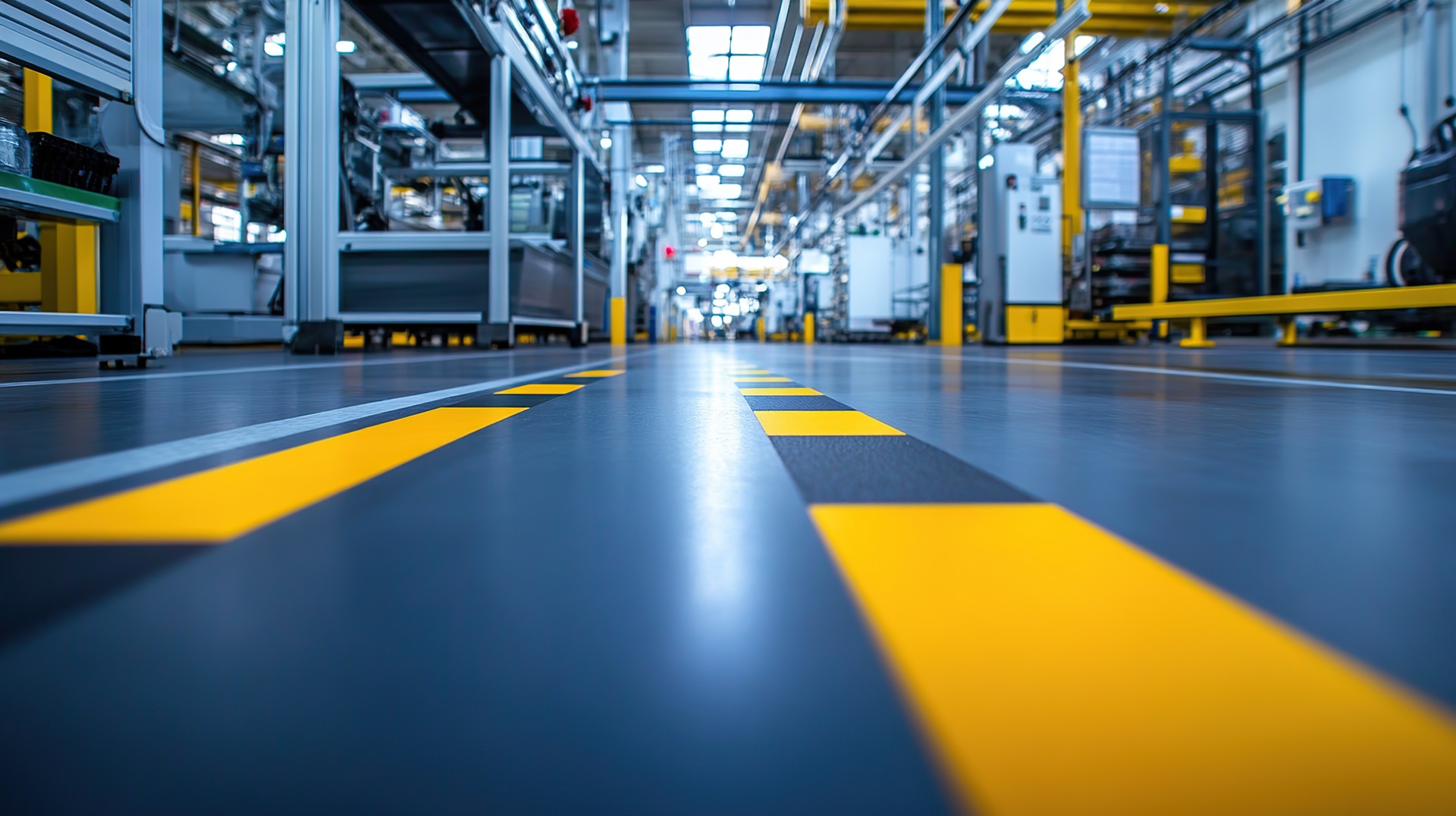 Sicherheitslinien auf Hallenboden im Industriebereich | Bodenmarkierung  